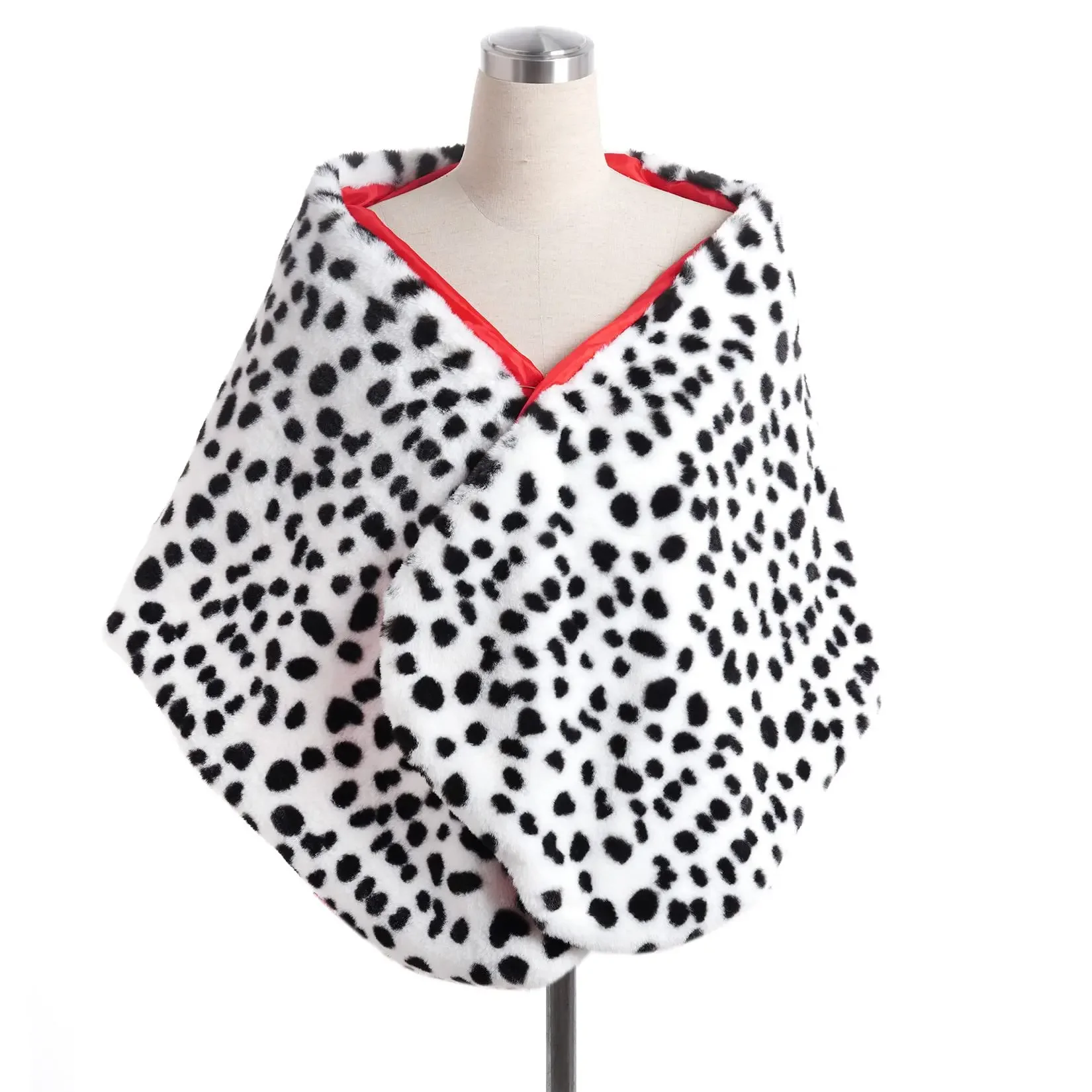 Black and White Witch Cape with Spotted Dog Leopard Print Shawl Cruella Scarf Wig 2024