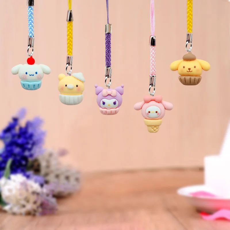 

Sanrio Kuromi Cinnamoroll Pompom Purin Cartoon Cute Phone Case Lanyard Pudding Dog Yugui Dog Keychain Cartoon Cake Decoration