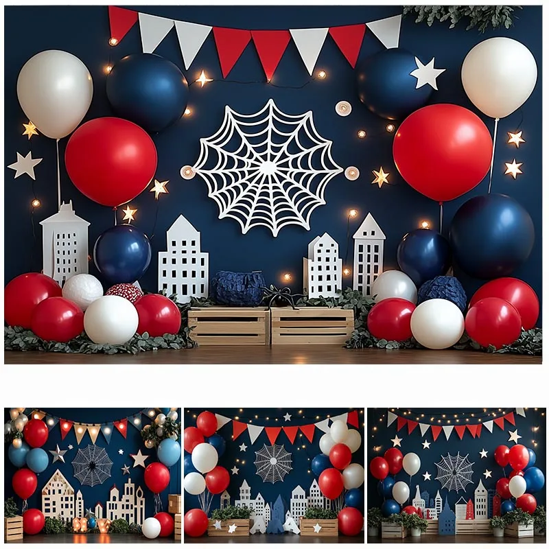 Fondos de fotografía LS, decoraciones de arquitectura de anime de City Heroes, fondos para fiesta de primer cumpleaños de niño, fondos para romper el pastel, estudio fotográfico