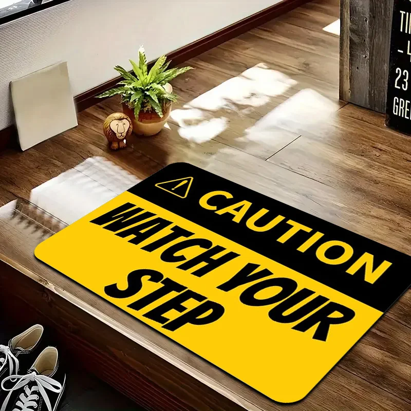 1pc Caution “Watch Your Step” Rug – Bold Safety Sign Design, Eye-Catching Mat for Entryway & Home