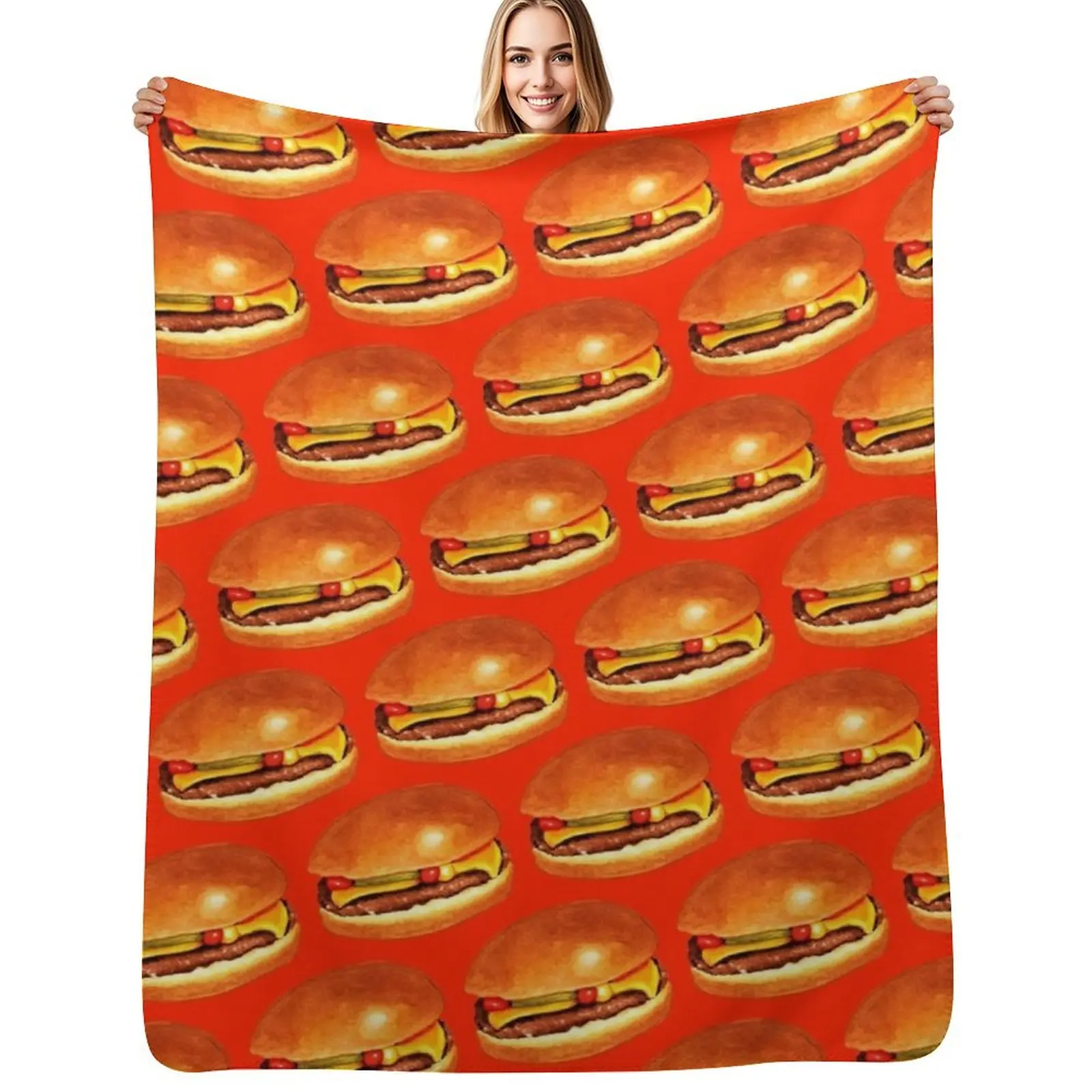 Cheeseburger 5 Pattern - Red Throw Blanket Fashion Sofas Bed covers Plaid Sofa Winter beds anime Blankets