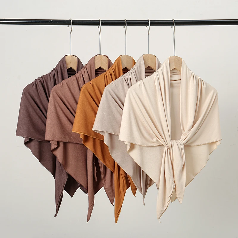 مثلث جيرسي وشاح الحجاب للنساء ، شالات إسلامية ، لفافات غطاء الرأس ، أوشحة بلون واحد ، لفافة الرأس ، ربطة رأس إسلامية عمامة ، جديدة