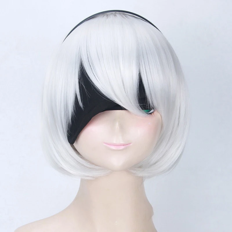 YoRHa n. 2 Tipo B Gioco Ruolo Capelli corti Bar Esegui abbigliamento Partita Argento Bianco Bob Taglio di capelli Gioco NieR Automata Parrucca protagonista