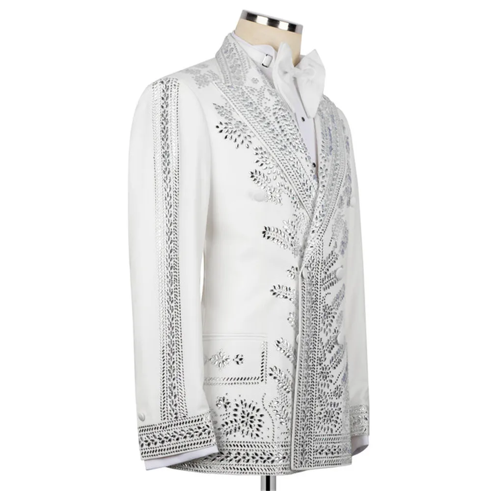 الحصري مجوهرات الأحجار مطرز الدعاوى الرجال سليم صالح مزدوجة الصدر سترة السراويل 2 قطعة مجموعة العريس مأدبة الزفاف البدلات الرسمية 2026 #3