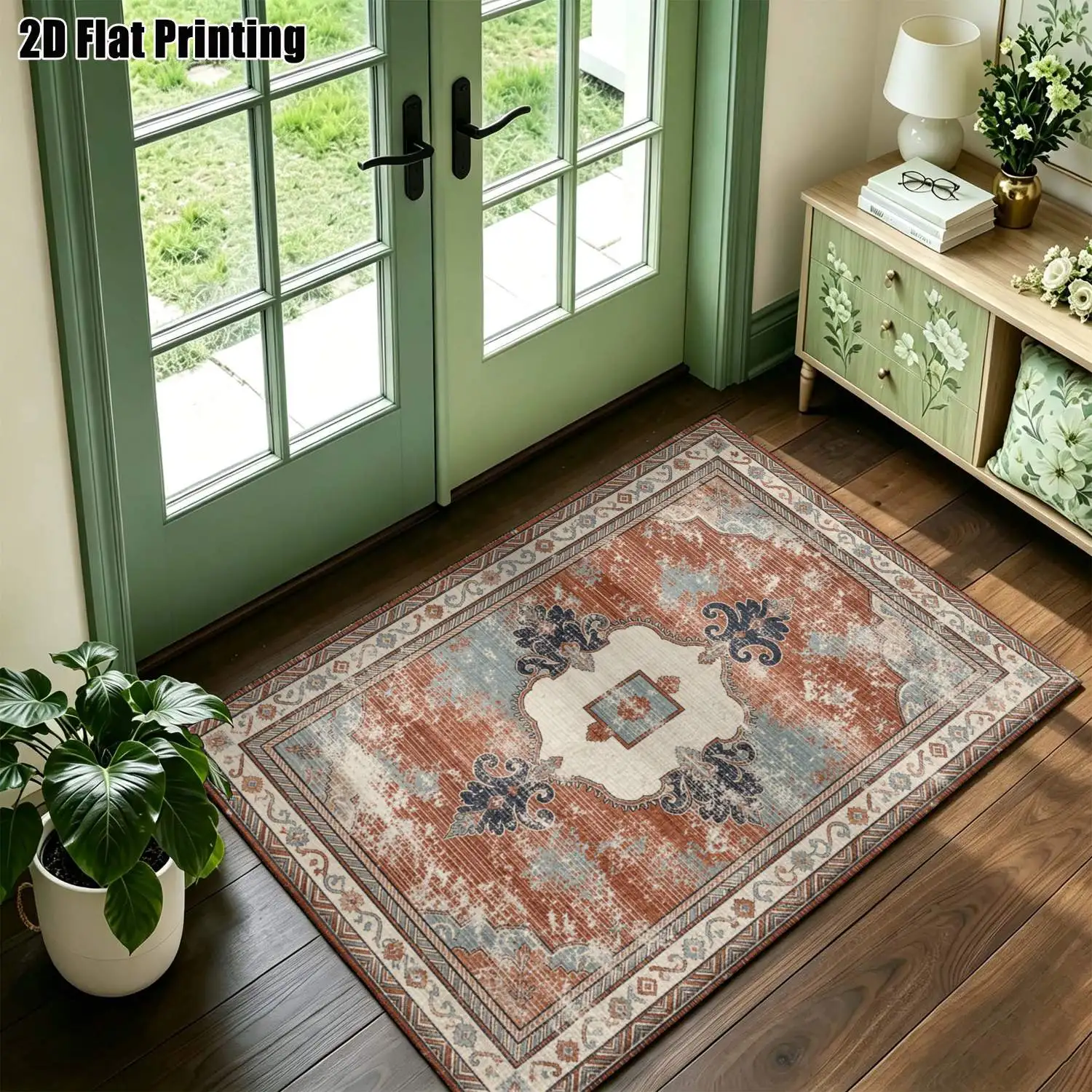 1Pc 2D Printed Gradient Retro Diamond Pattern Carpet: European-Style, Retro, Simple Geometric, Home Decor, Multi-Size, Machine Washable, for Entrance, Dining, Foyer, Bedroom, Study, Living Room