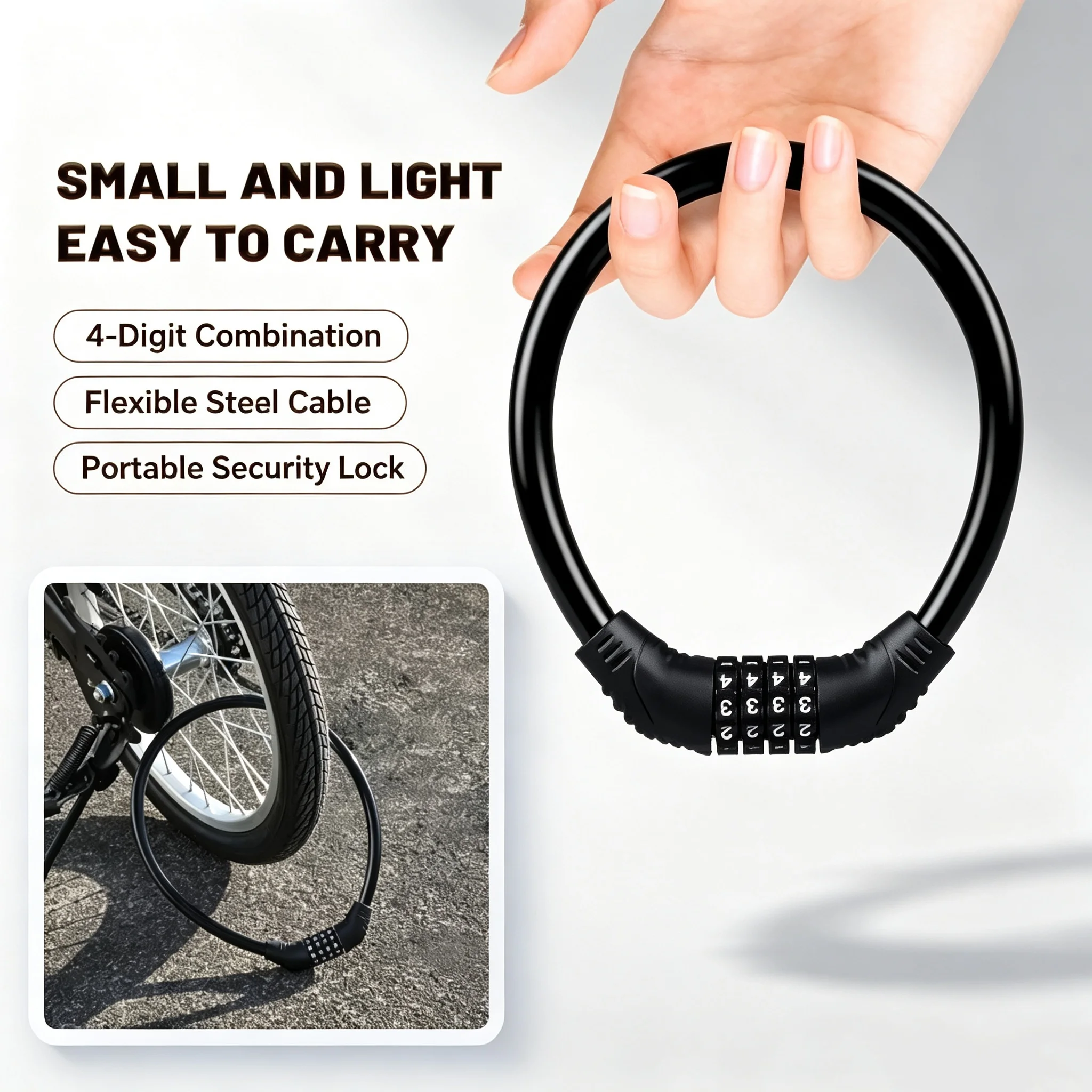 Easy-to-Use 4-Digit Combination Bike Lock - Compact & Portable for Mountain Bikes Scooters & Motorcycles