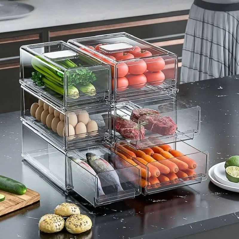 Kitchen Storage Boxes Bins Refrigerator Storage Box Drawer Type Fresh-Keeping Refrigerator Special Multi-Layer Food Fruit Egg