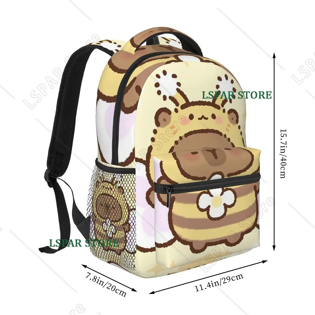 Bee And Capybara Bee Cappy Backpack Student Boys Girls BookBag Children School Bag Laptop Shoulder Bags for Men Women