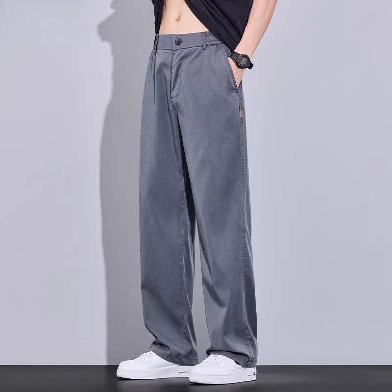 Brand Clothing Summer Thin Lyocell fabric Men's Loose Straight Jeans Casual Pants Grey Stretch Trousers Male Plus SIze M-5XL