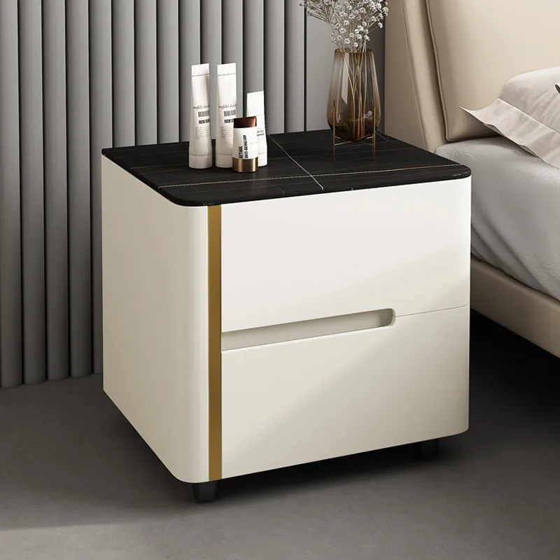 Solid wood slate paint cream wind bedside table simple modern installation-free bedroom mini small storage cabinet