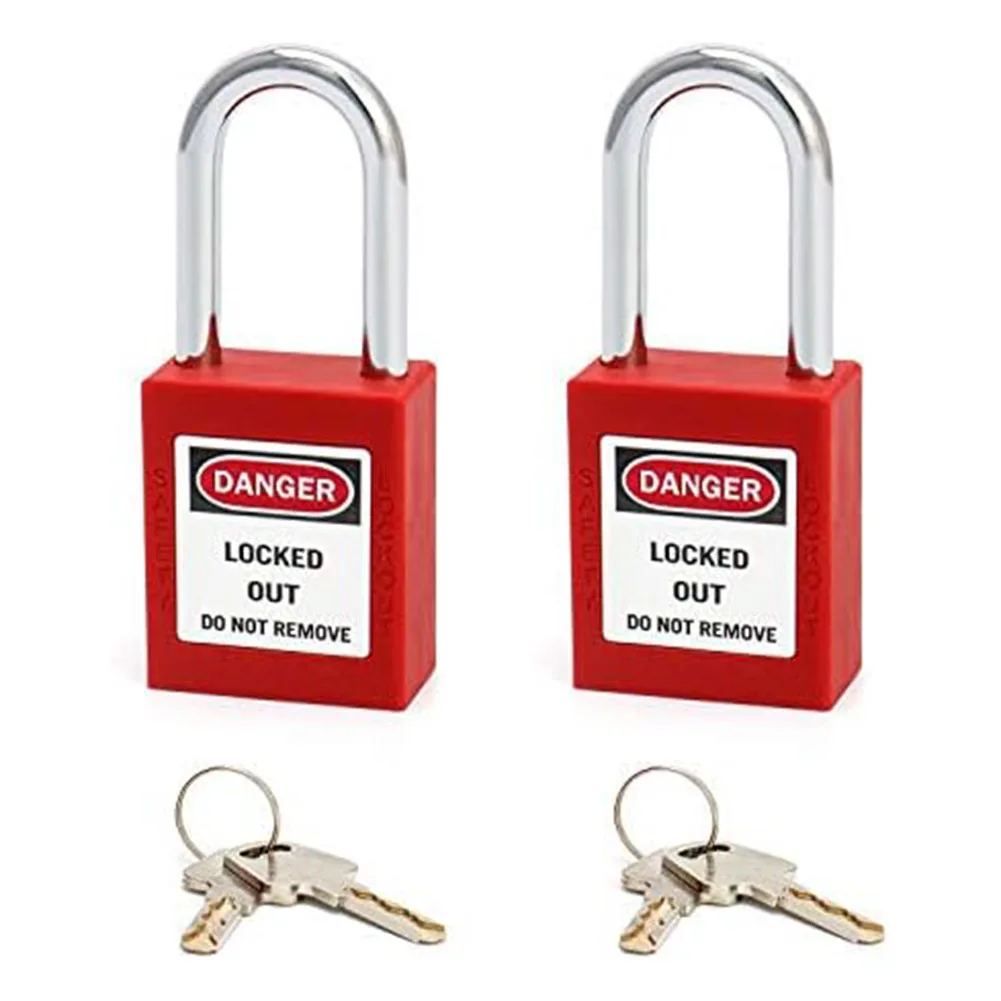 

Red 38mm Industrial Safety Padlock With Key Caution Stickers Secure Indoor And Outdoor For Electric Hydraulic Pneumatic Systems