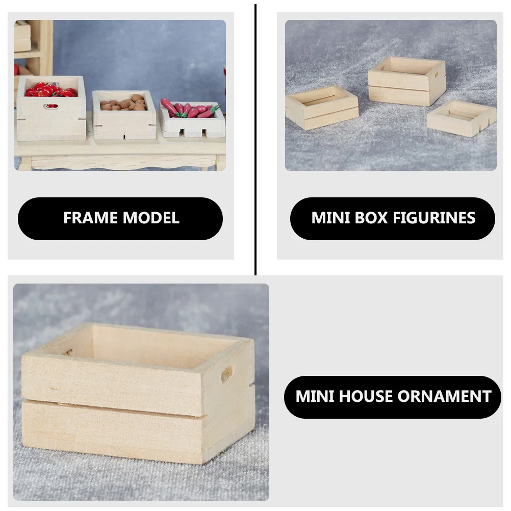 

3pcs Mini Solid Wood Diy Frame Kids Wooden Desktop Craft Fruit Vegetable Box Container For Mini House Ornament Simulation