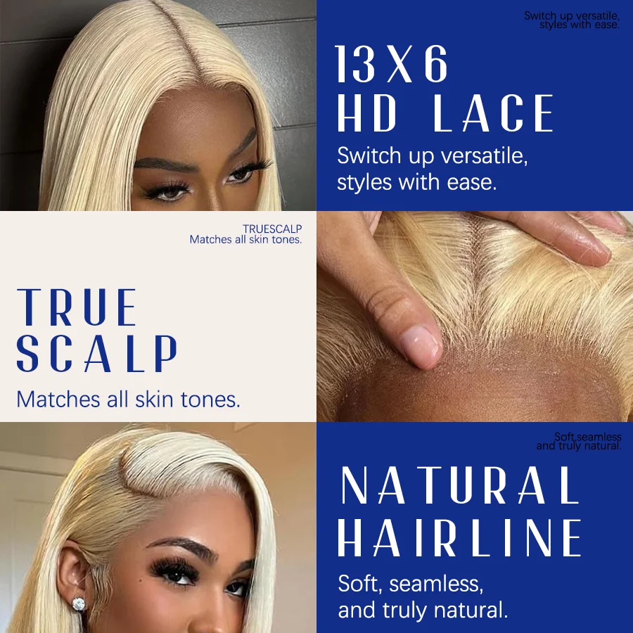 Halloween Long Anime Cosplay Wig 613 Blonde 200% Density 40 Inches 13x6 13x4 HD Transparent Lace Frontal Wig #613 Bone Straight Human Hair Wigs Blonde For Women Pre Plucked Brazilian Hair image 7