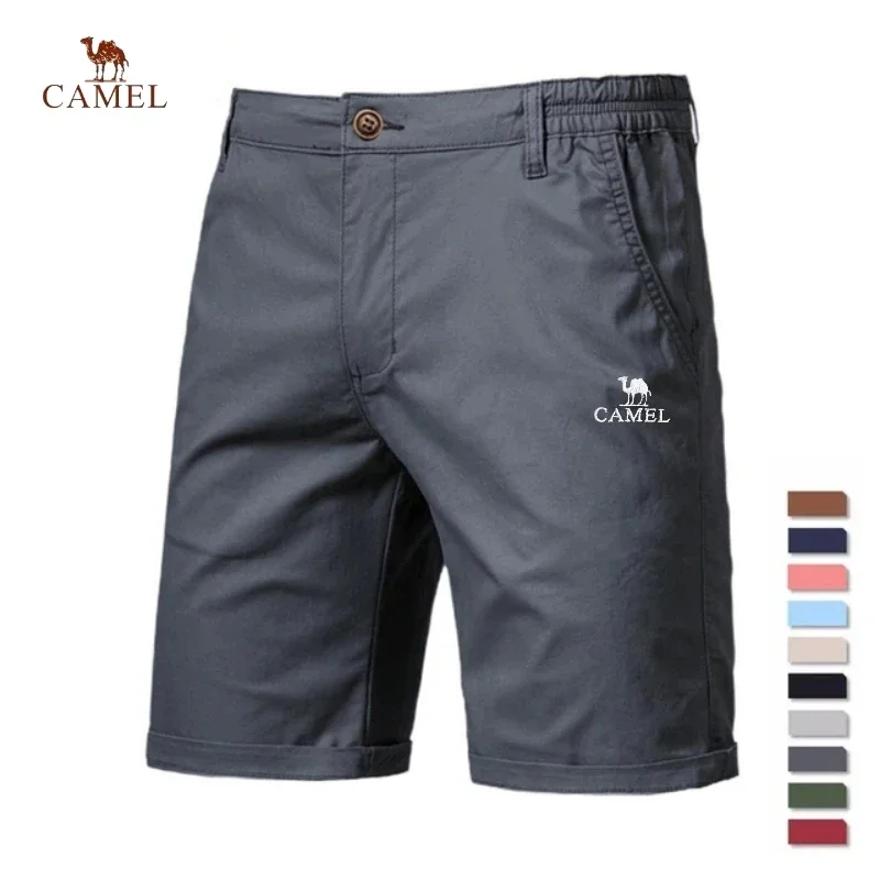 CAMEL Embroidered 100% Cotton Casual Shorts Summer Men\'s High Quality Casual Business Social Sports Elastic Waist Beach Shorts