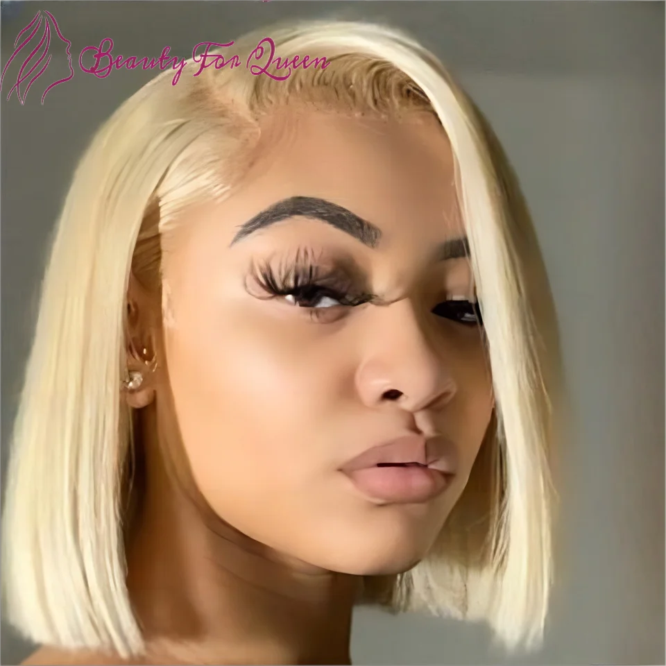 

13x4 613 Straight Short Bob Brazilian Colored Human Hair Wig Transparent Lace Frontal Wigs High Quality Pre Plucked For Women