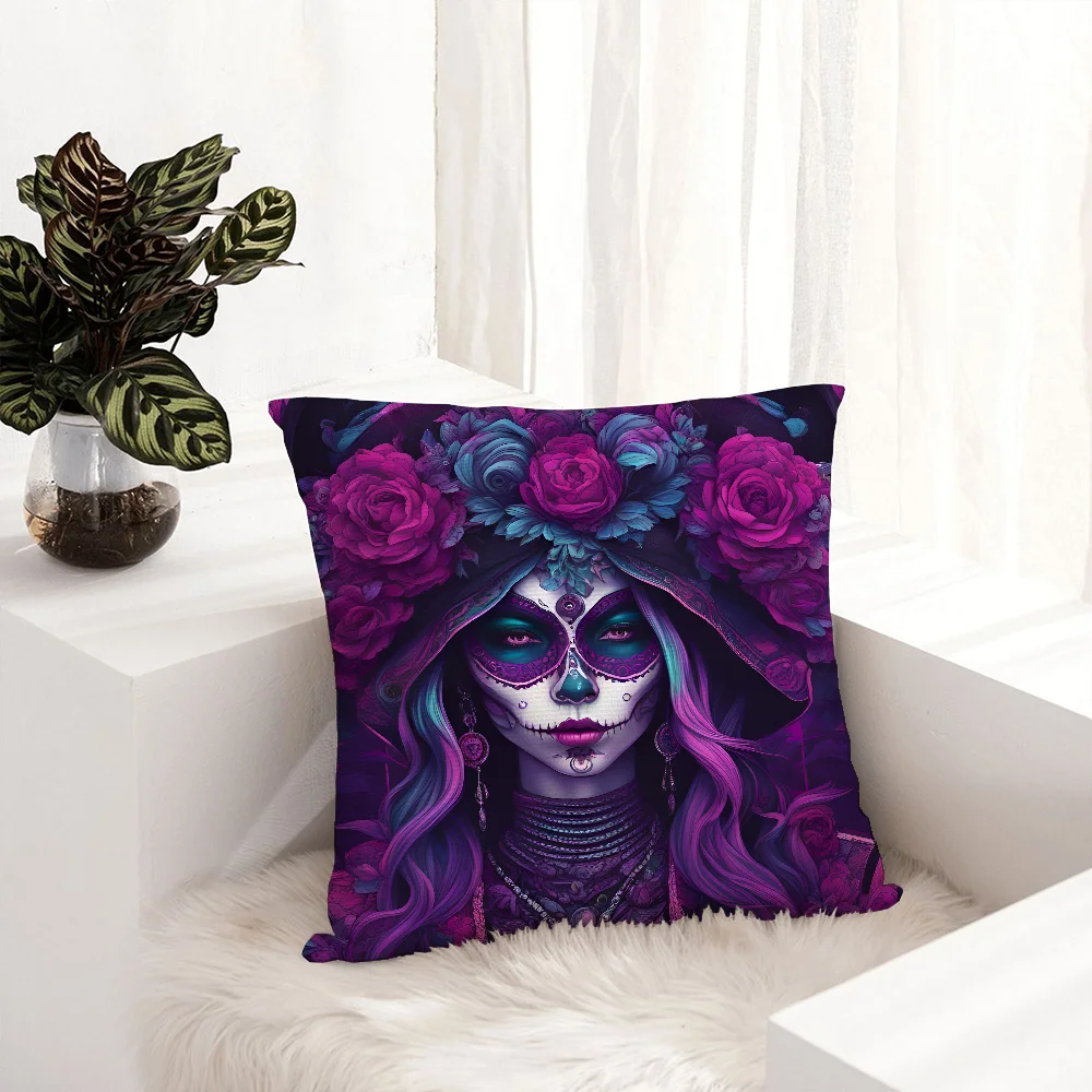 Sugar Skull Girl Pillow Case Plush Fabric Soft Pillowcase Double Sided Print Sofa Cushion Cover Throw Pillow Cover