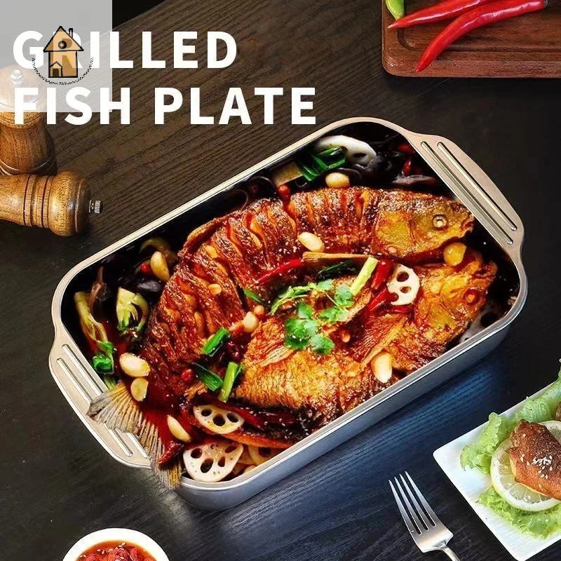 

Deep Baking Sheet Stainless Steel Roasting Pan Non-Stick Grilling Trays Roast Fish Plate Dish Kitchen Baking Tools