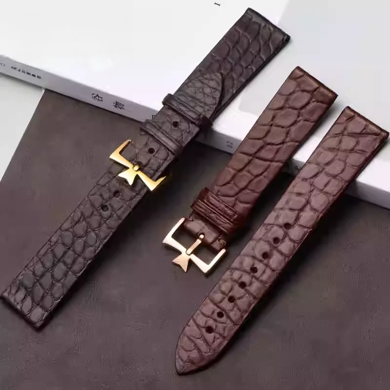 Genuine Crocodile Leather Watch Strap for VC Stainless Steel Buckle Universal Flat Interface Watchband Luxury Thin Wrist Belt
