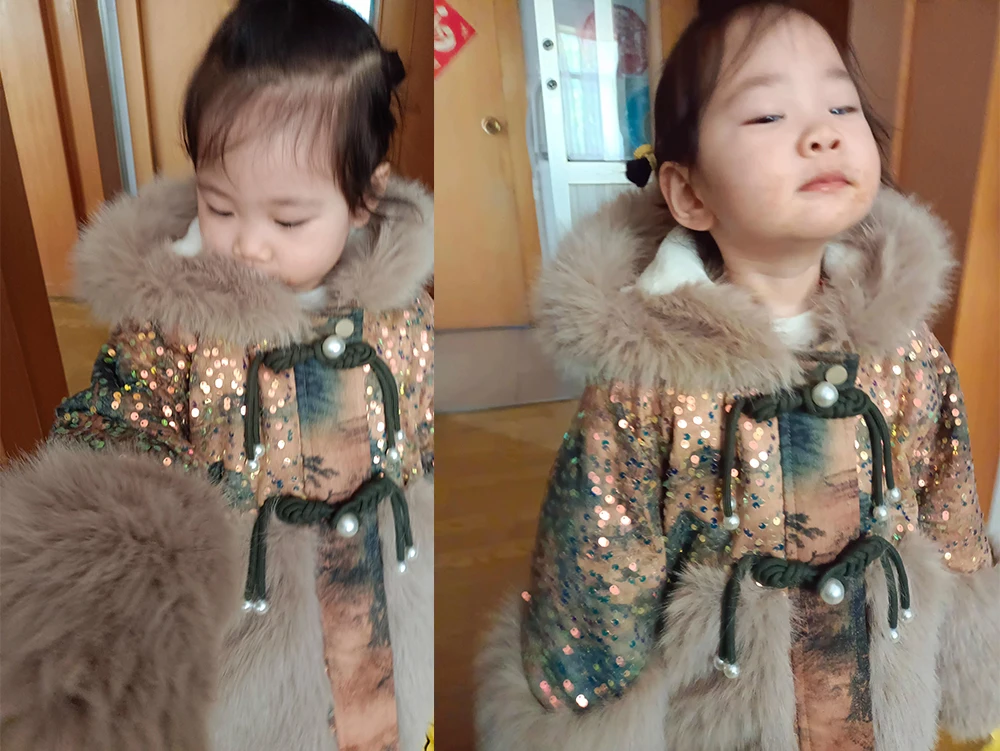 Josaywin Winter Jacket Kids Girl Parkas Warm Faux Fur Coat For Girls Children Sequin Winter Clothes Soft Party Baby Girl Coats