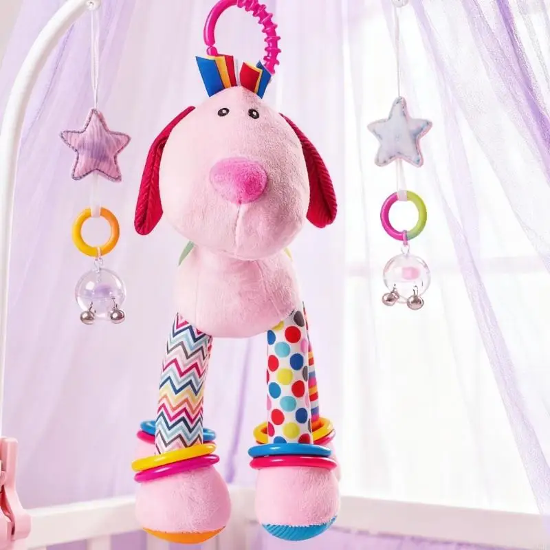 Sensorische Baby Bett Glocke Krippe Mobile Cartoon Giraffe Plüsch Spielzeug mit Beißring Rassel Beruhigende Anhänger für Auto