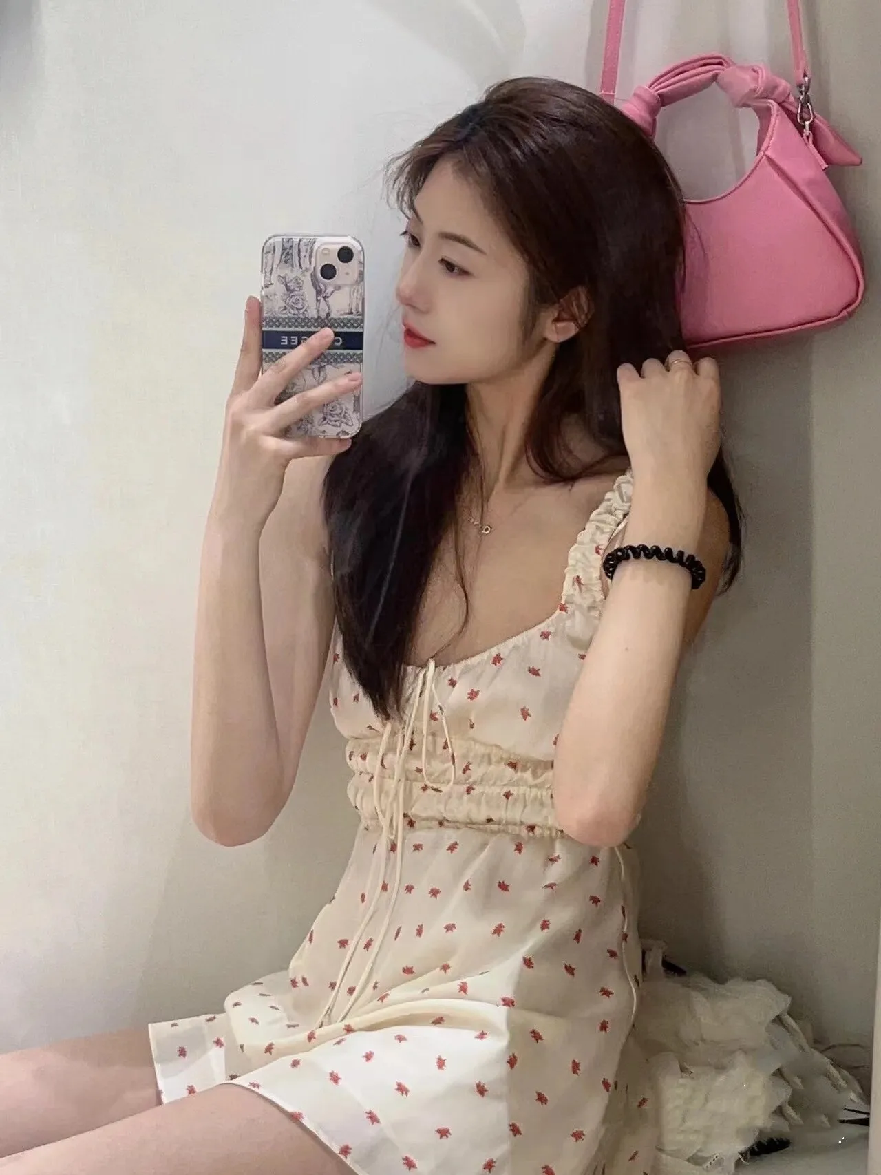 Sweet Floral Print Silk Satin Wrap Dr Women's New Summer Gown Bubble Sve Square Collar A-Line ort Dr Japanese Sle