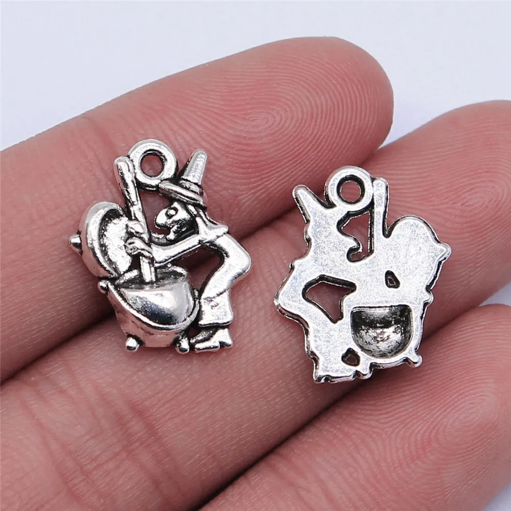 10pcs/lot 17x14mm Witch Pounding Medicine Charms For Jewelry Making Antique Silver Color 0.67x0.55inch