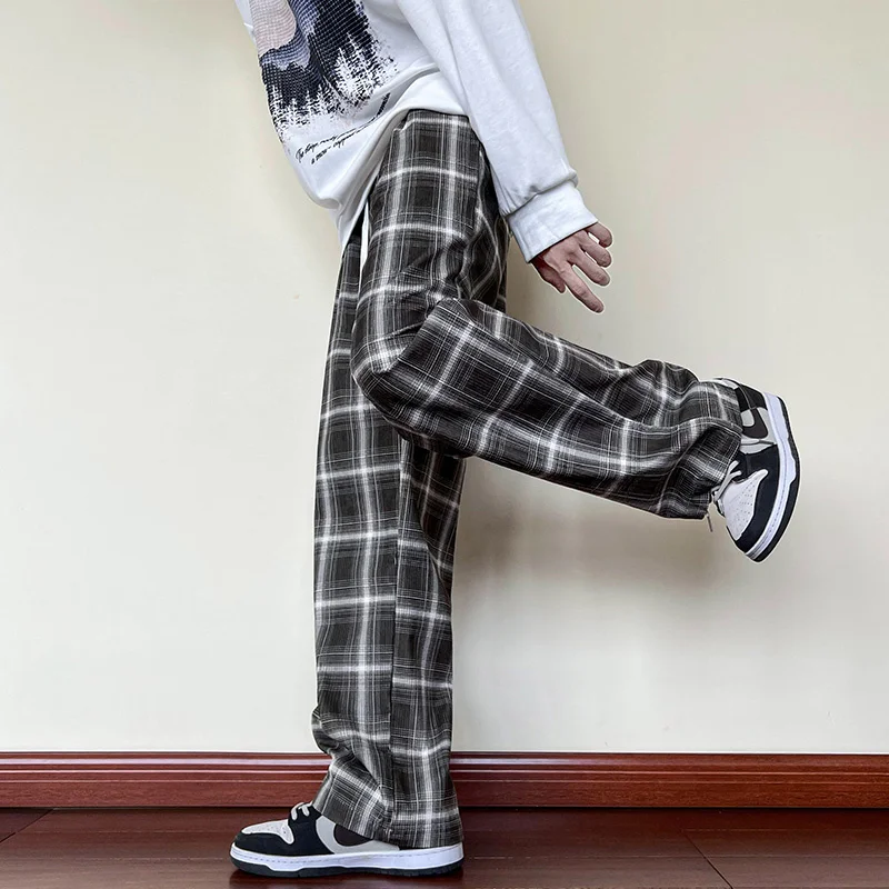 2024 Autumn New Corduroy Vintage Plaid Pants Men Streetwear Wide Leg Baggy Harajuku Fashion Casual Drawstring Trousers