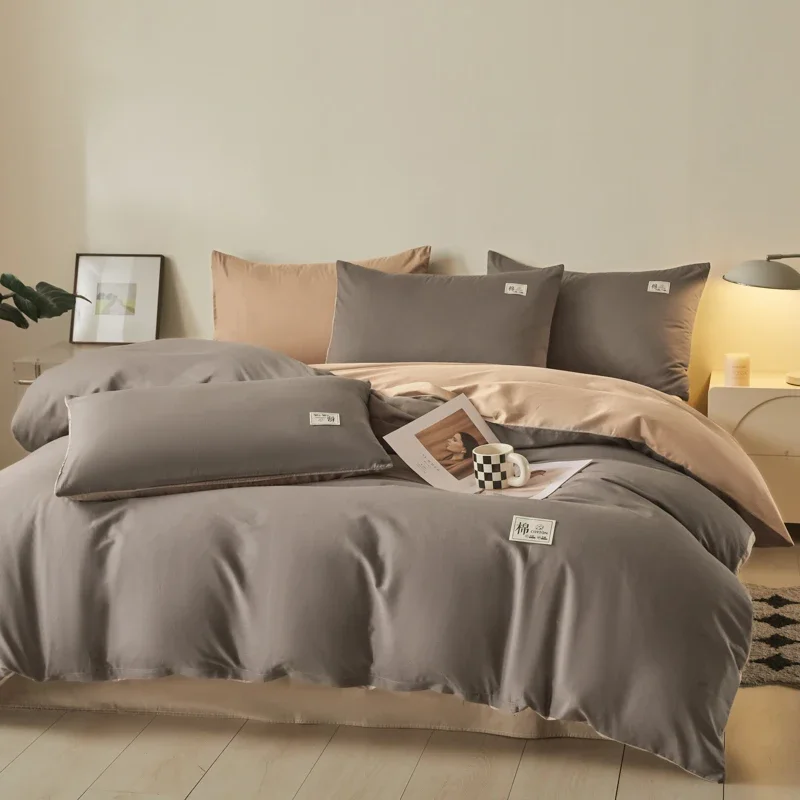 Solid Bed Linen Set 100% Cotton Duvet Cover Flat Sheet or Fitted Sheet Pillowcases Skin-friendly Single Double Size Bedding Set