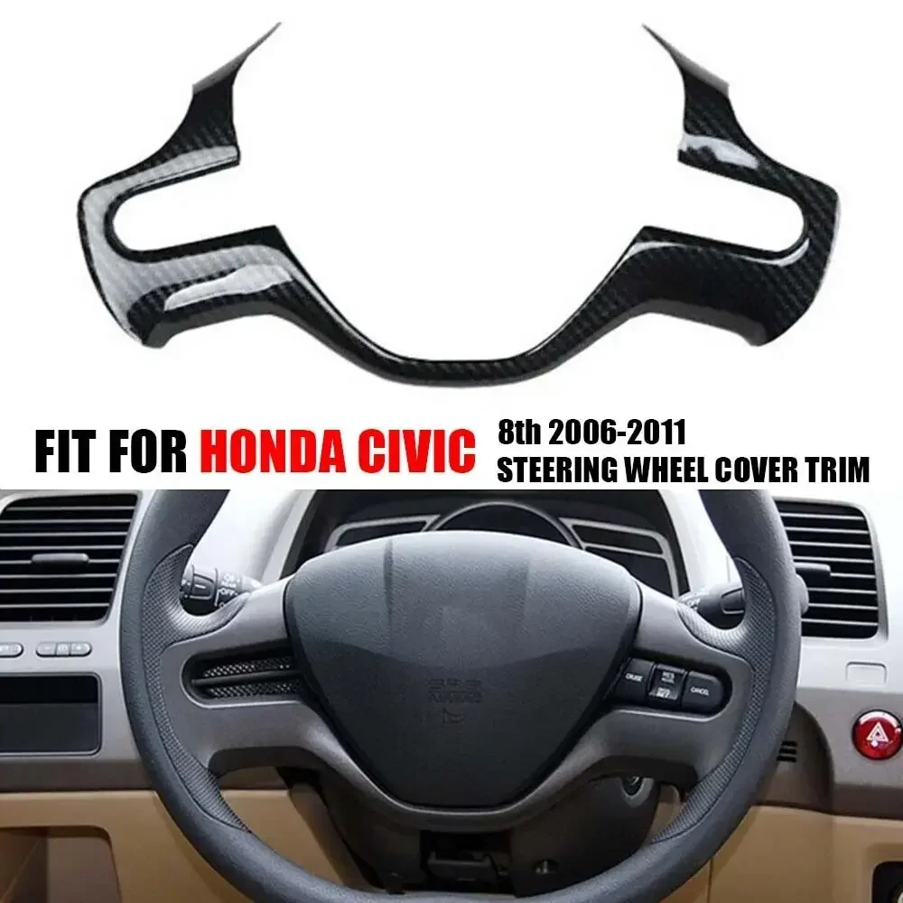 For Honda Civic 8th FD2 City 2006 2007 2008 2009 2010 2011 ABS Carbon Fiber Style Inner Car Steering Wheel Cover Trim Frame