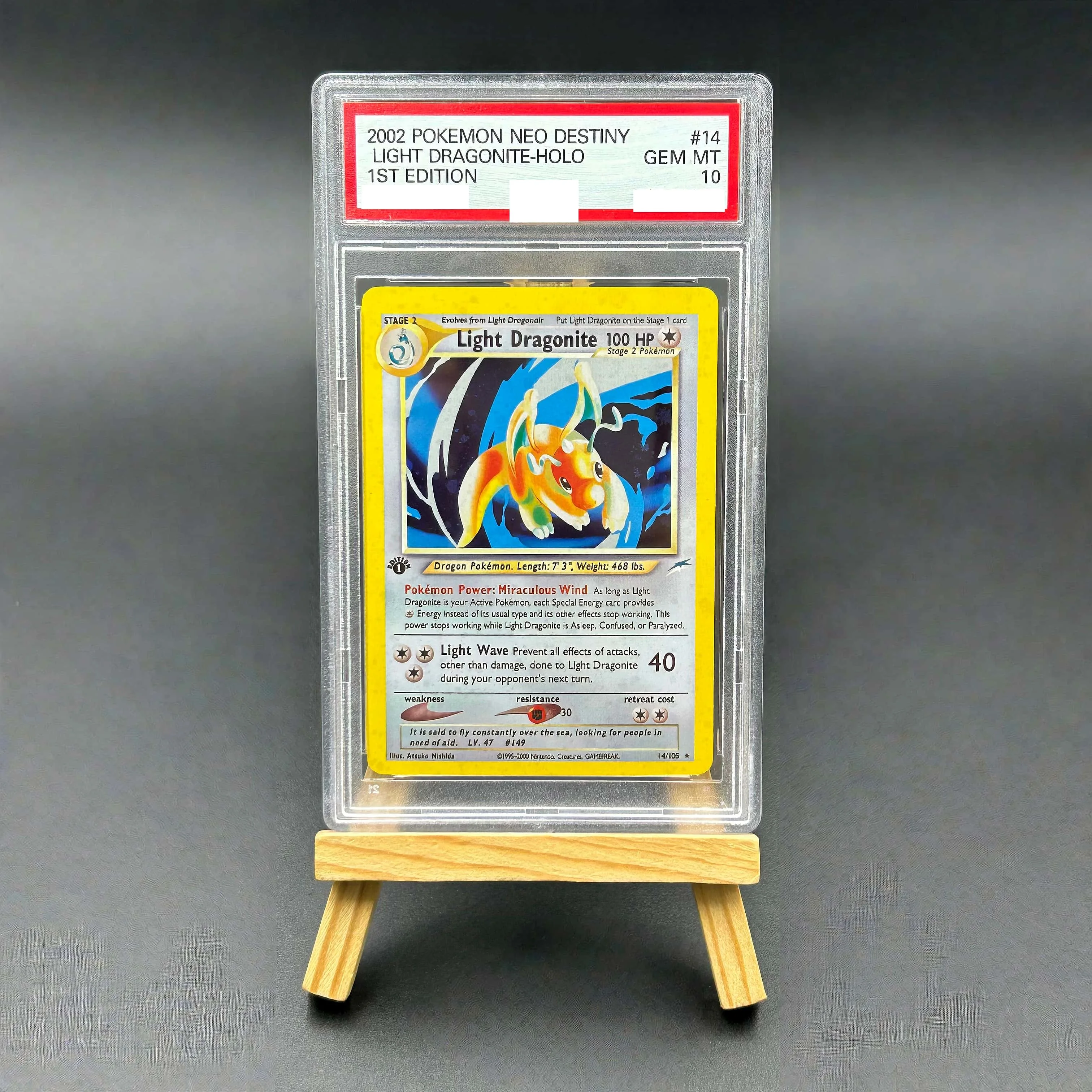

2002 Pokemon Neo Destiny Light Dragonite Holo Textured Card - 1st Edition Gem Mint 10 Collectible TCG