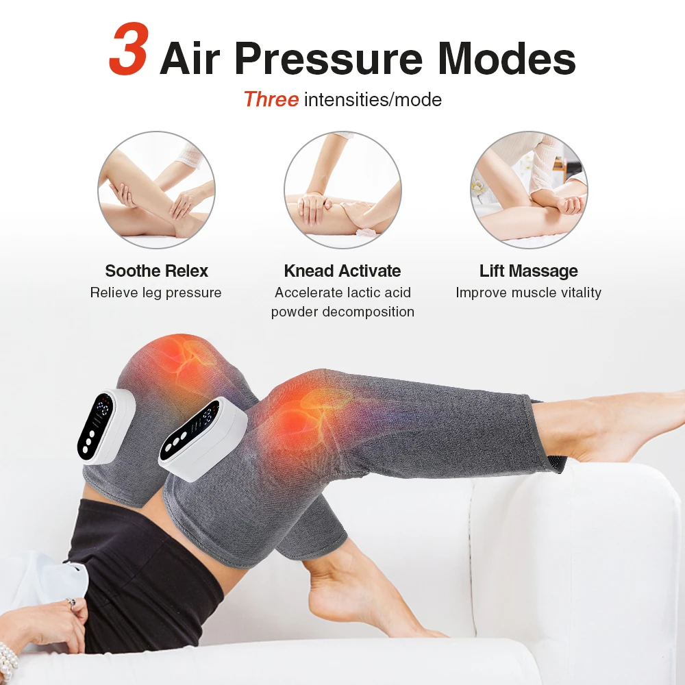 2 Stück elektrisches Bein massage gerät Luft kompression heizung 3 Massage modi Oberschenkel Wade und Knie 360 ° Allround-Paket USB-Aufladung