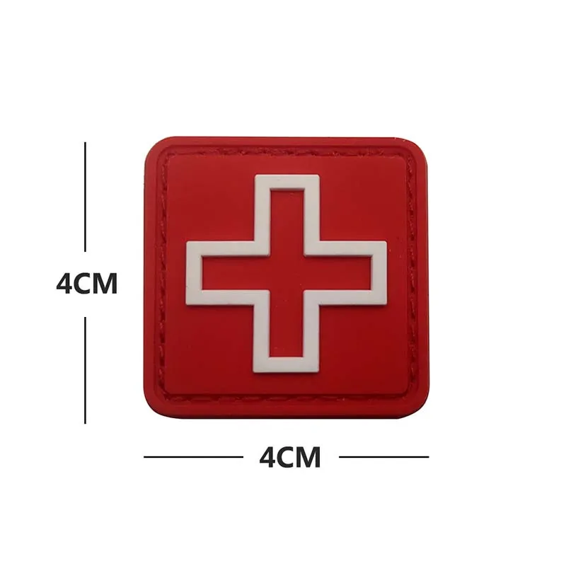 2 Stück/kleine PVC-Gummi-Militär-Embleme, Medizinkreuz-Aufnäher mit Klettverschluss, medizinische Erste-Hilfe-Aufkleber, Rettungsabzeichen für Rucksäcke – Detail 2