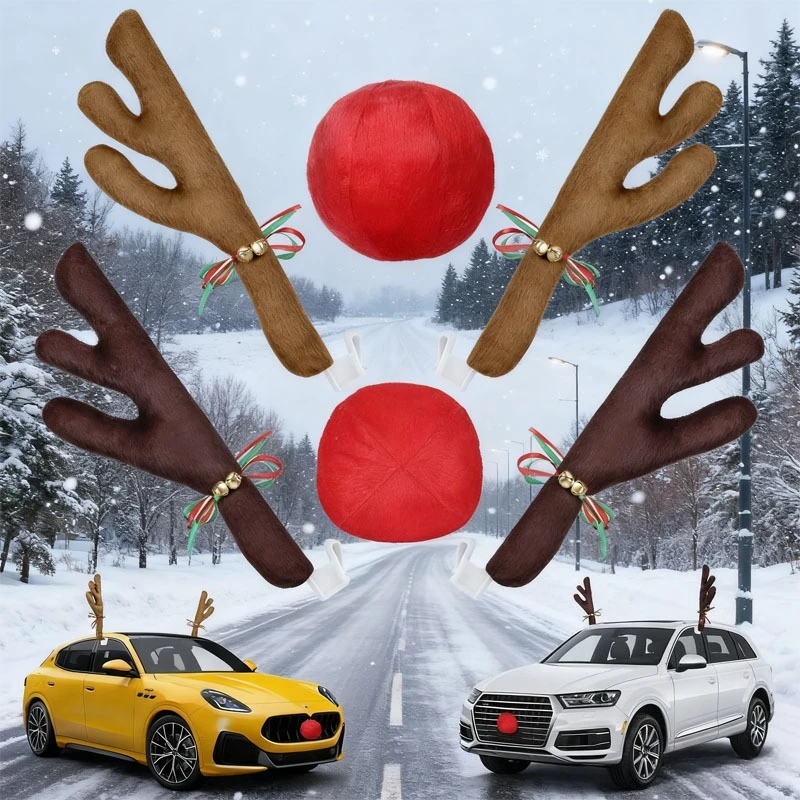 

Рождественский автомобиль, декор из рога оленя с подвесными украшениями и колокольчиками для внедорожника, грузовика, праздничные автомобильные аксессуары