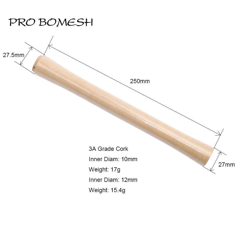 Pro Bomesh 1PCS 250mm 3A Grade Cork Full Length Grip DIY Fishing Rod Building Component Repair Rod Pole