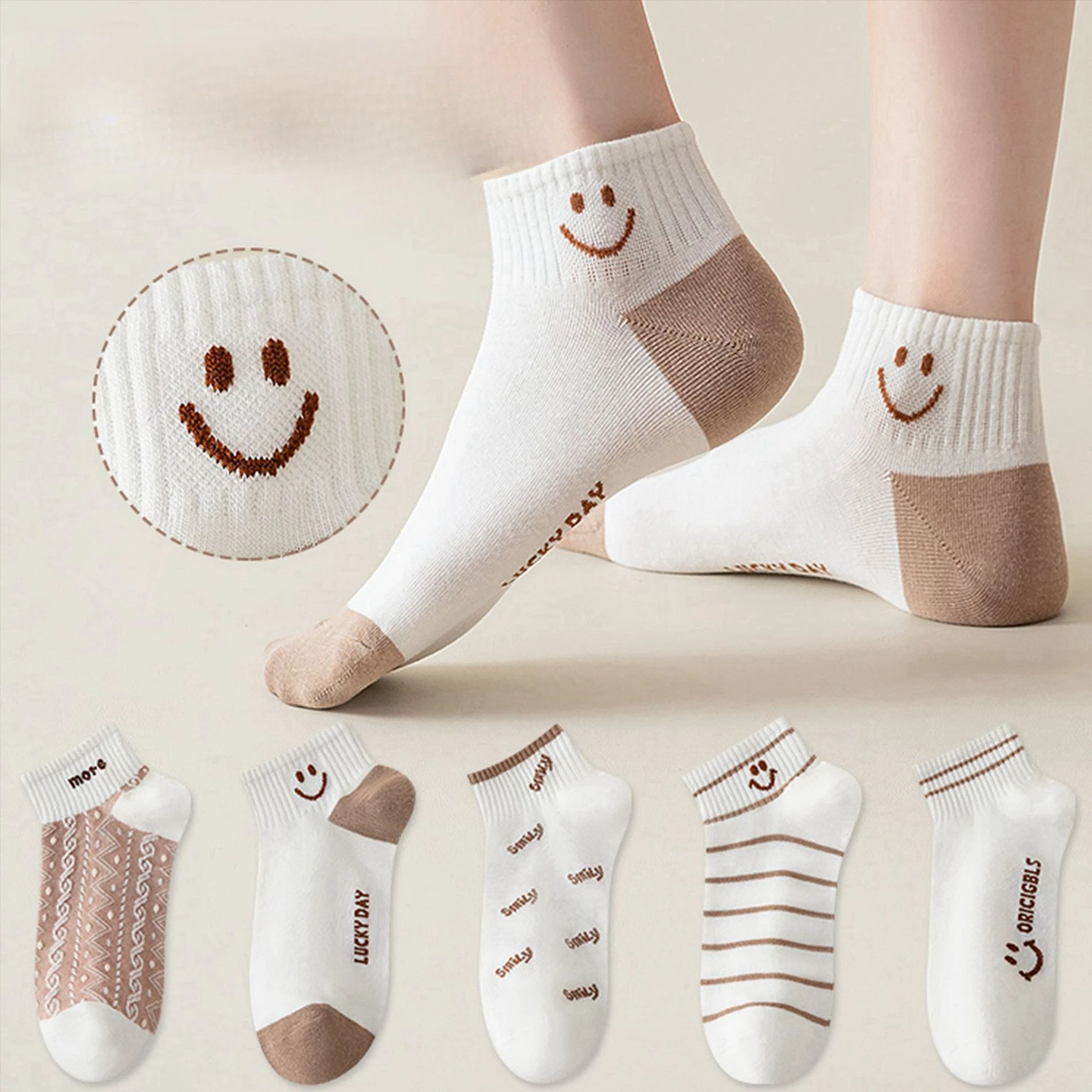1/5 زوج من الجوارب القصيرة اللطيفة والبسيطة والمريحة للنساء مناسبة لربيع وصيف، جوارب قصيرة غير رسمية متعددة الاستخدامات منخفضة القطع #2