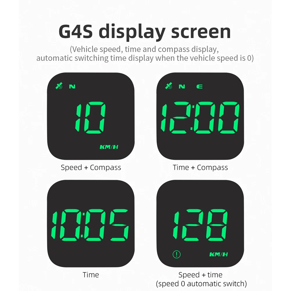 G4S GPS HUD Car Head Up Display Holder 2.5 Inch Screen Stand LED Clock Compass Speedometer KMH Overspeed Alarm On Board Computer