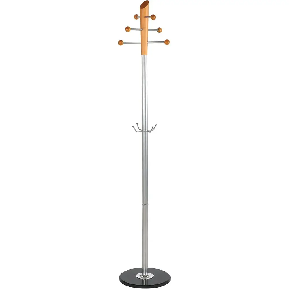 72 Tall Coat & Hat Stand with Marble Base, Heavy-Duty, Portable, Silver Pine Finish