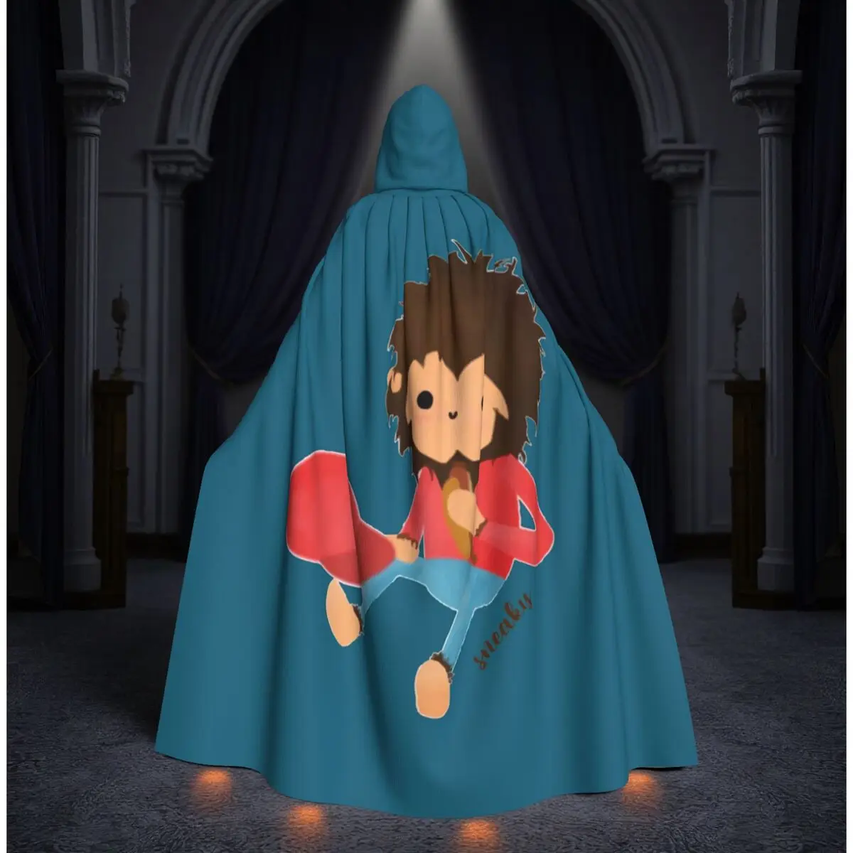 

Sneaky Sasquatch Funny Big Head For Game Lover Long Hooded Cloak Witch Medieval Costume Cosplay Cape HalloweenVampire