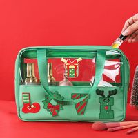 Creative Christmas Clear Travel Bags Waterproof Cartoon Cosmetic Zipper Pouch Portable Large Capacity Christmas Toiletry Bags