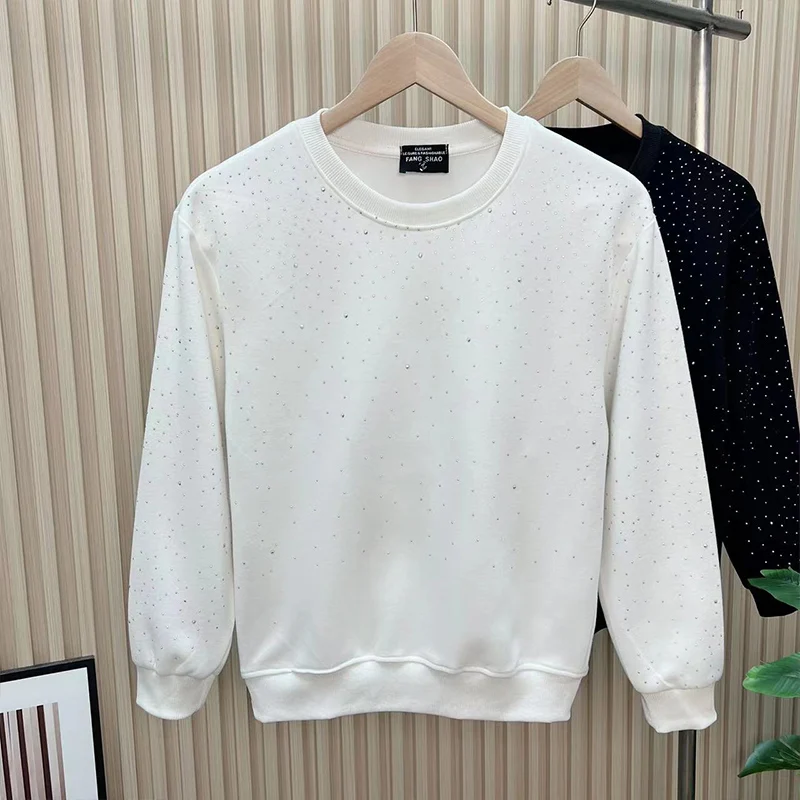 Autumn Winter Y2K Fashion Harajuku Sweatshirt Men All Match Tops Loose Casual Outerwear Sequin Long Sleeve Pure Cotton Pullover