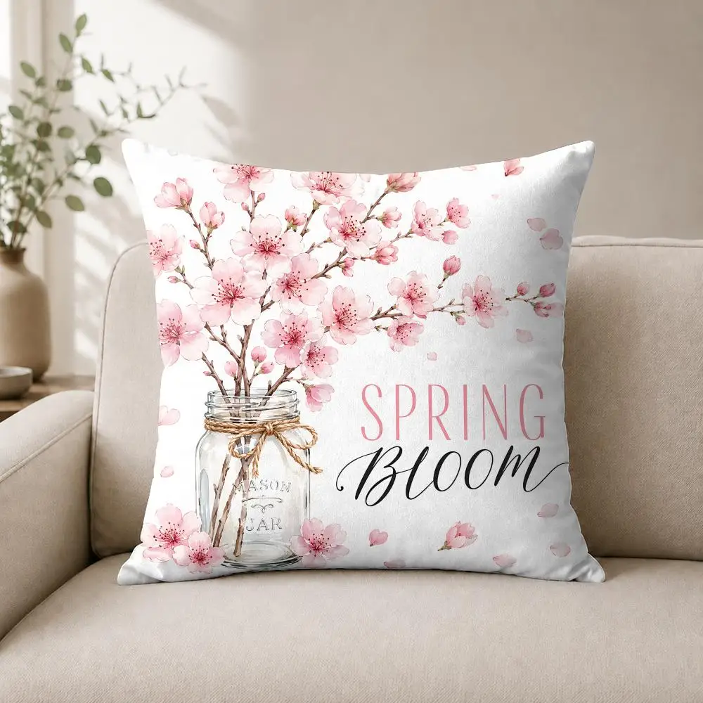 Cherry Blossom Joy Cushion Cover Luxury Soft Plush Short Fur Cushion Case Warm Cozy Sofa Bed Decorative Home Accent