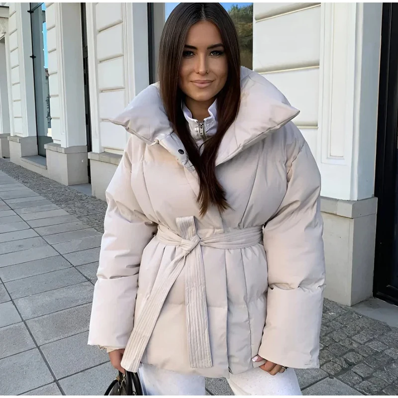 Women Solid Fashion Lapel Tie-up Cotton Coat Long Sleeved Waist Cinched Warm Loose Jacket Lady Casual Commute Winter Outwear 6 Women Solid Fashion Lapel Tie-up Cotton Coat Long Sleeved Waist Cinched Warm Loose Jacket Lady Casual Commute Winter Outwear 6