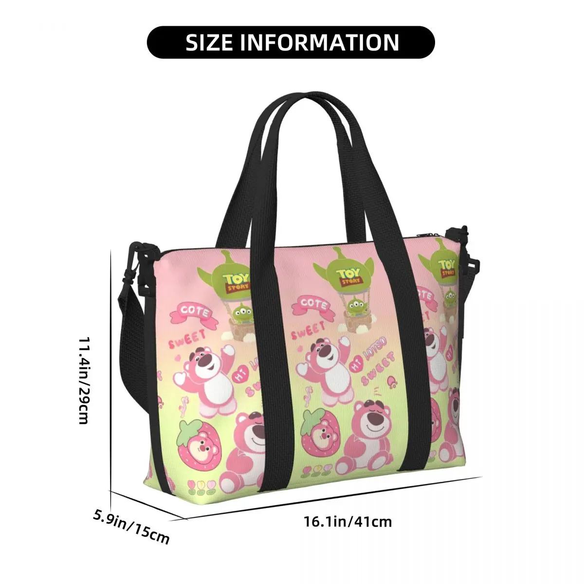 Tas Tote Lotso Custom Wanita Kapasitas Besar Motif Beruang Kartun untuk Pantai, Gym, dan Perjalanan
