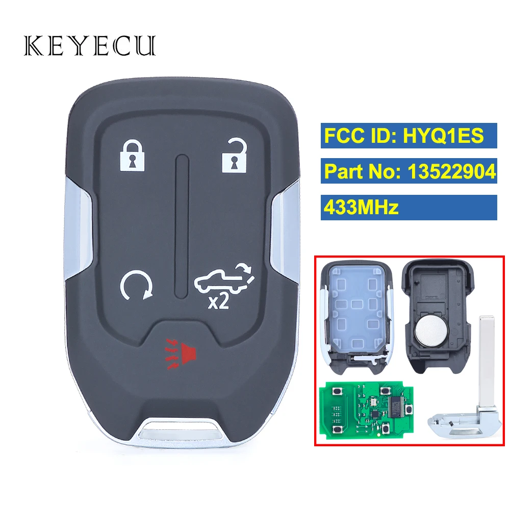 

Keyecu FCC ID: HYQ1ES 433MHz Smart Remote Key Fob for for GMC Sierra for Chevrolet Silverado 1500 2500 3500 2021 2022