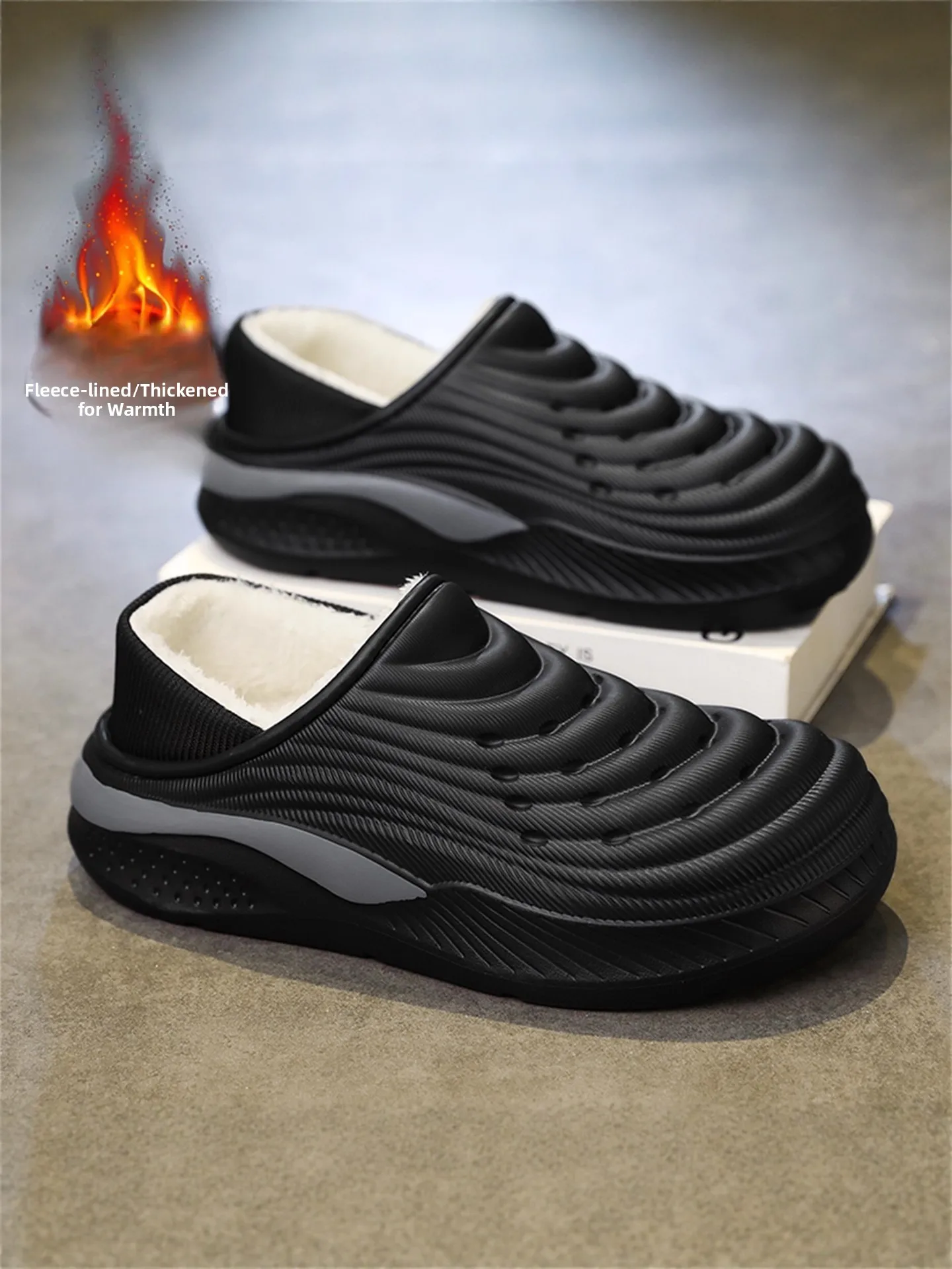 Men's Cotton Slippers Winter Thickened Fleece Lined Waterproof Home Wear Leather Fur Integrated Warmth High Density EVA