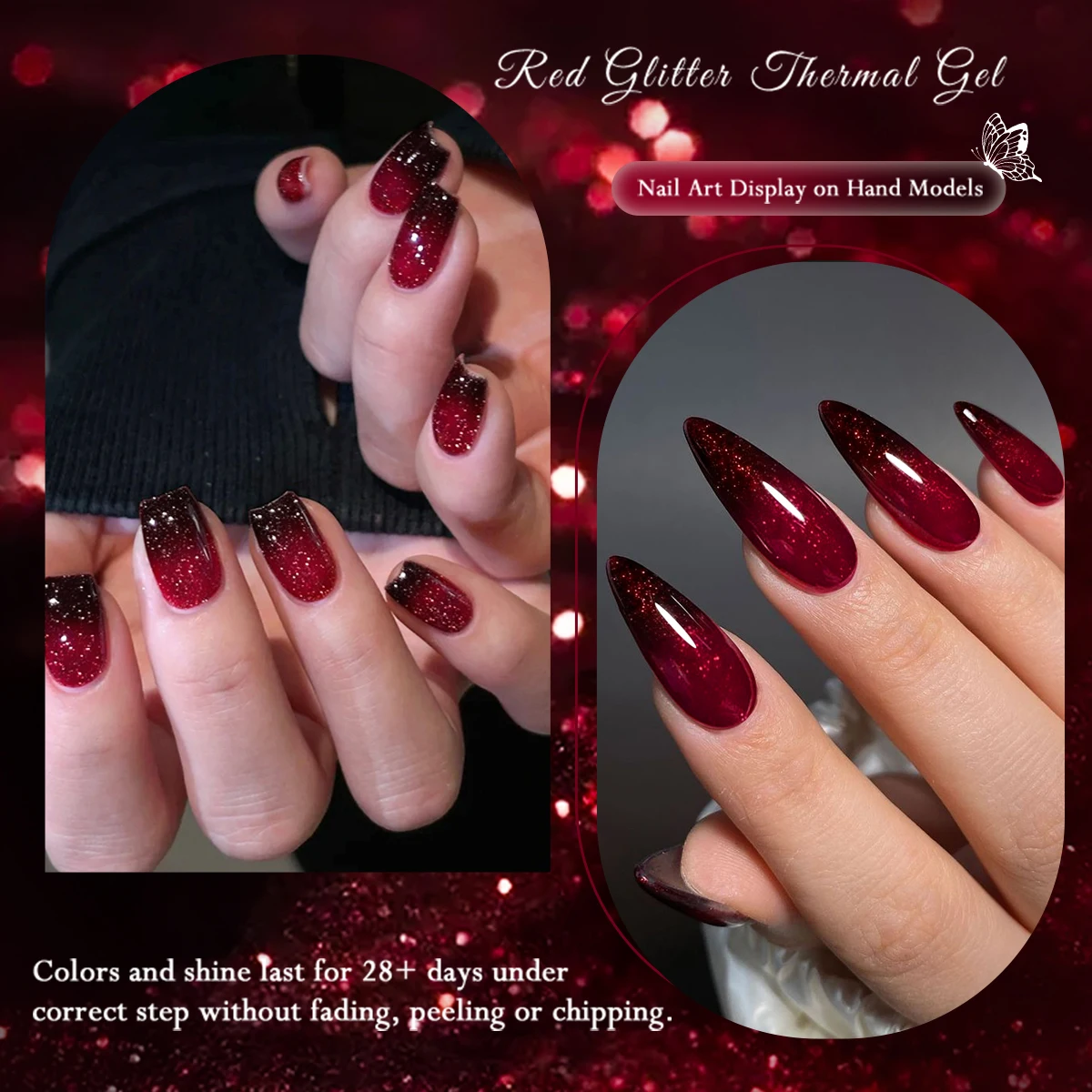 Roter Glitzer Thermischer Gel-Nagellack 2 Schichten Temperatur-Farbwechsel Abziehbarer UV-Gel Nagelkunst Lack Design Nagelzubehör – Detail 9