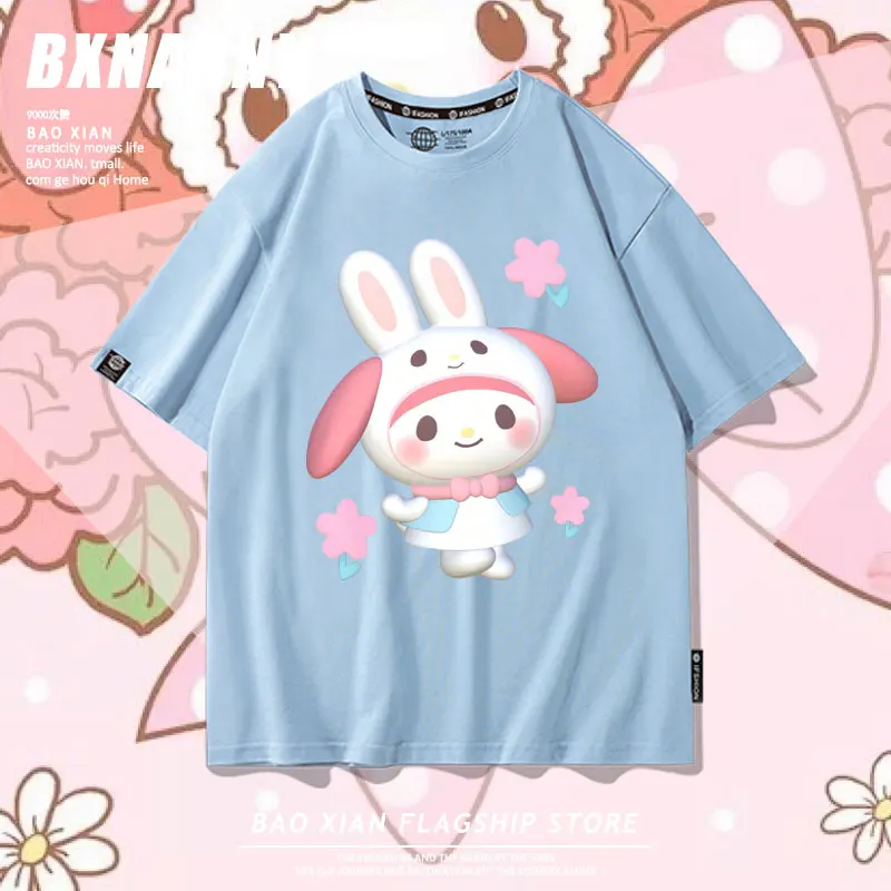 

3D Kulomi Melody short sleeve women's T-shirt 2024 new cotton clothes Sanrio HelloKitty half sleeve