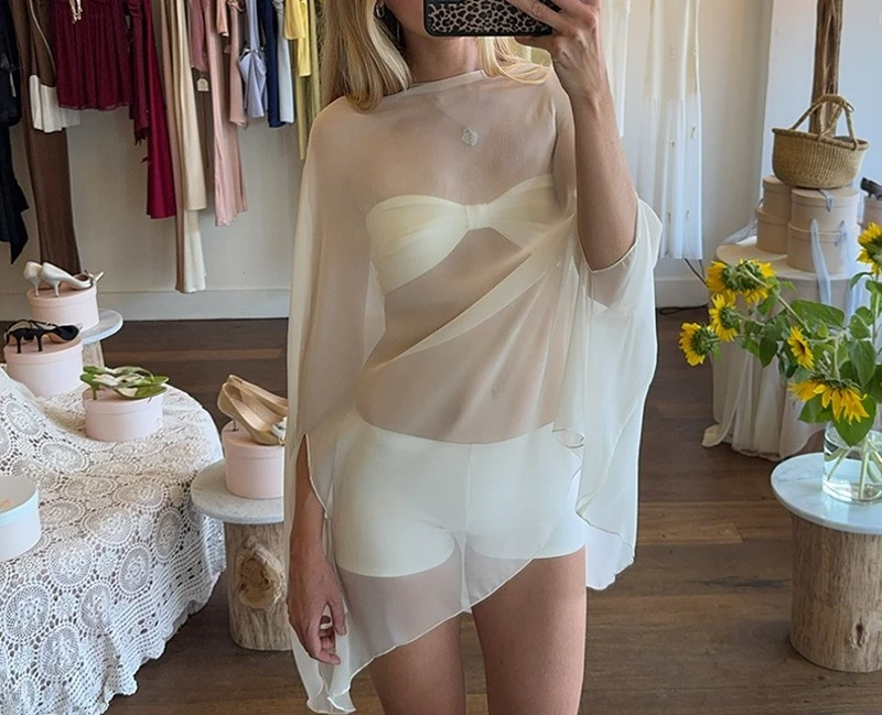 New Street Style Top with Sexy Perspective, Loose and Versatile Pullover, Women's Plus Size Chiffon Hoodie