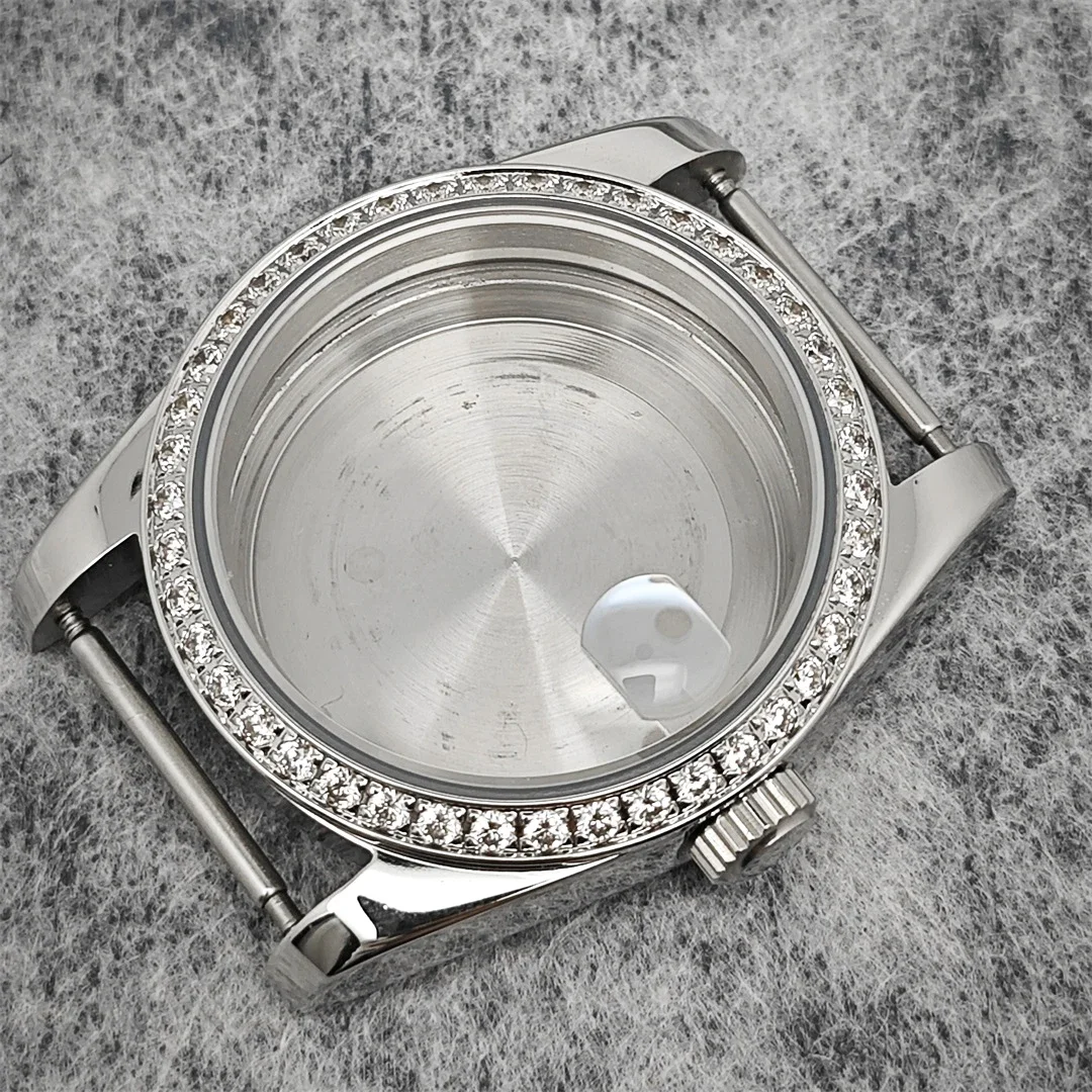 36mm/ 39mm Oyster Diamond Watch Case with Sapphire Crystal Stainless Steel Caseback Watch Accessories for NH35/NH36/4R Movemrnt
