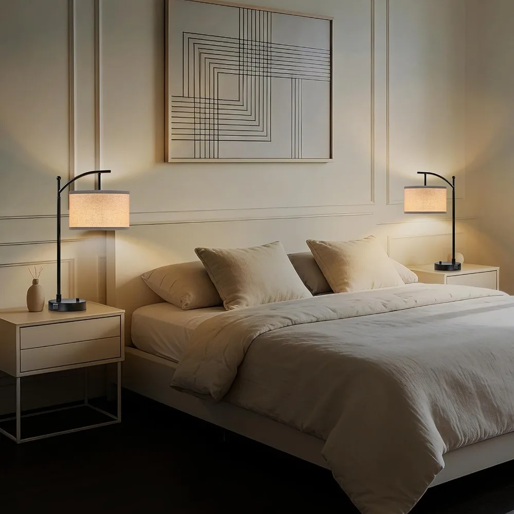 23.5" Table Lamps Set of 2 with USB C+A, Dimmable, Linen Shades, Black - view 6
